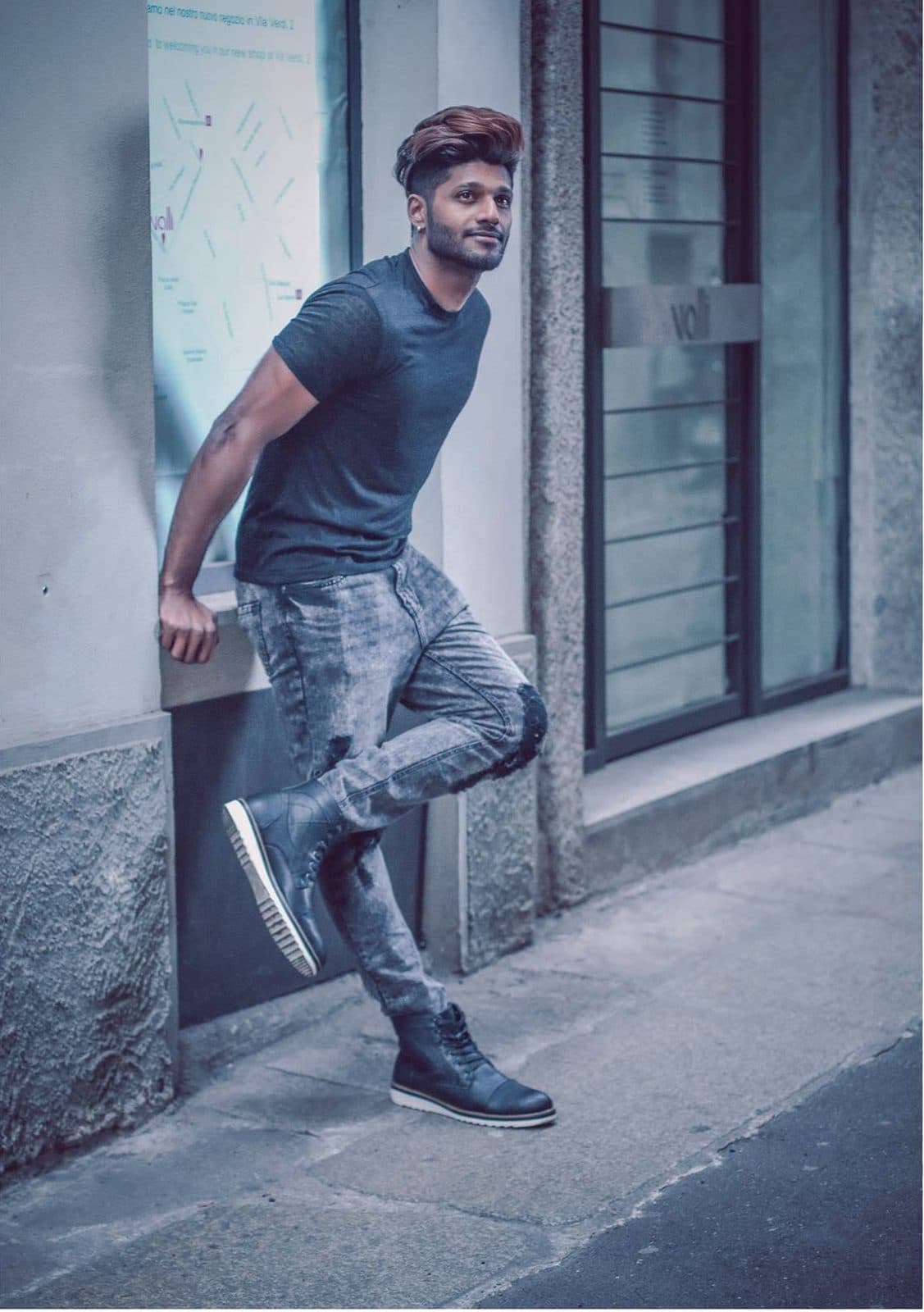 Fashion model photograph with studio setup